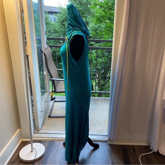 COii Aqua LARGE Sexy Cut-out Back Bodycon Tie Hoodie Sleeveless Maxi - Picture 12 of 14